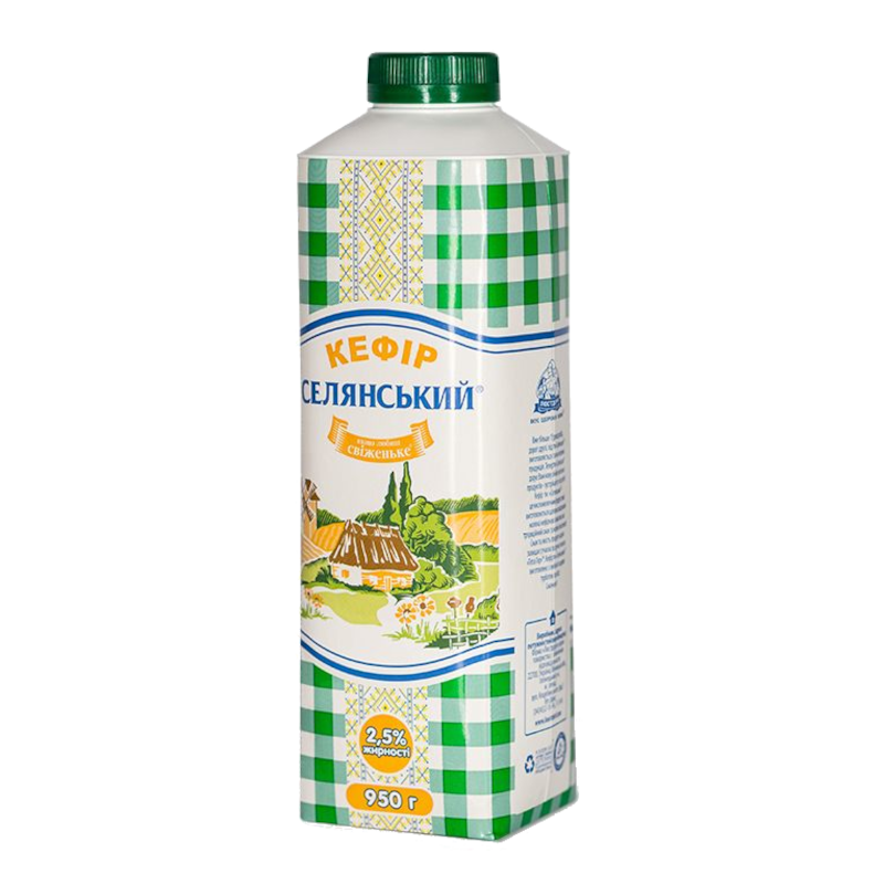 Кефір СЕЛЯНСЬКИЙ 2,5%, 950г, пляшка картонна